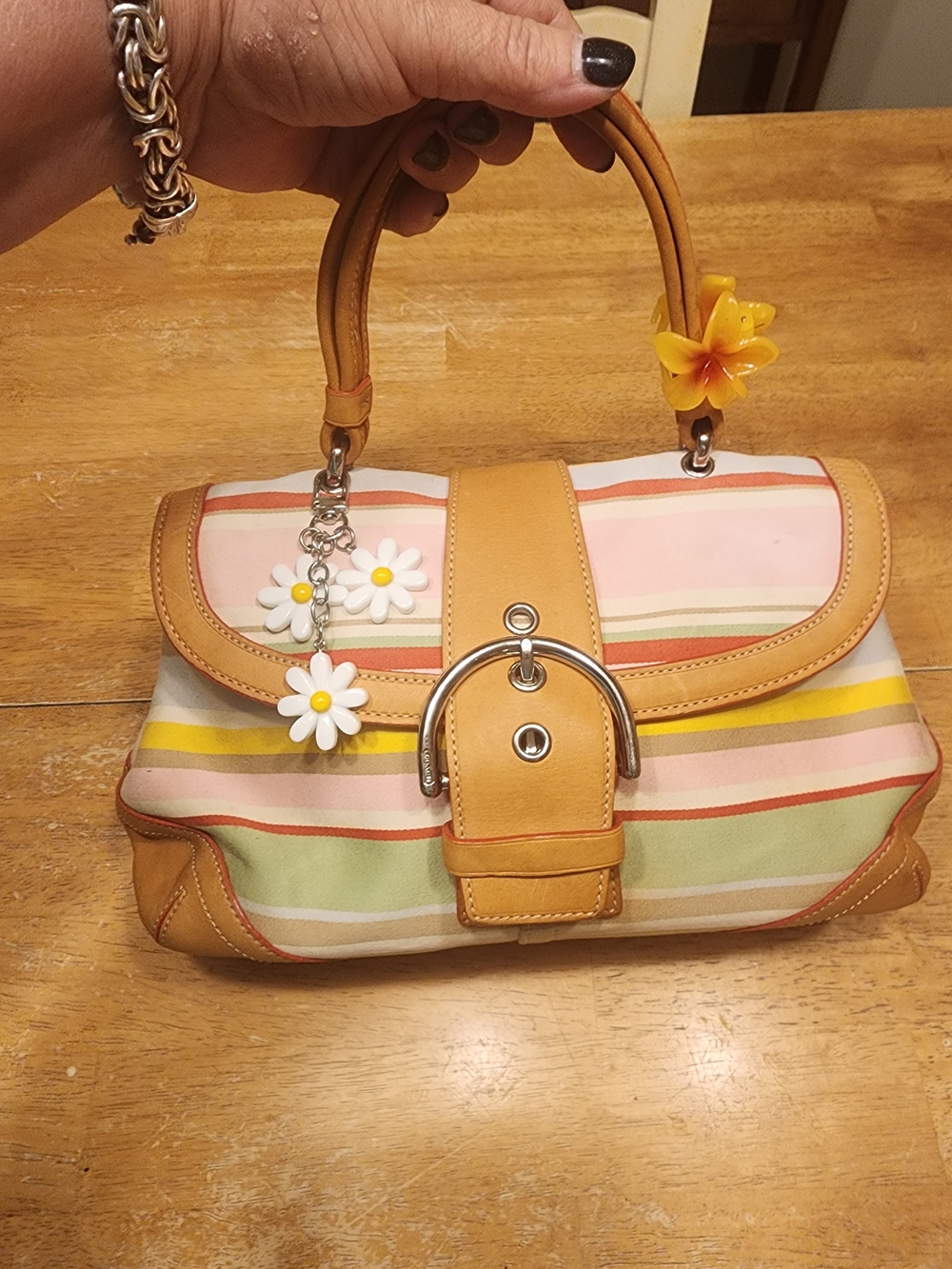 2004 Vintage Coach Soho Twill Striped Top Handle Bag